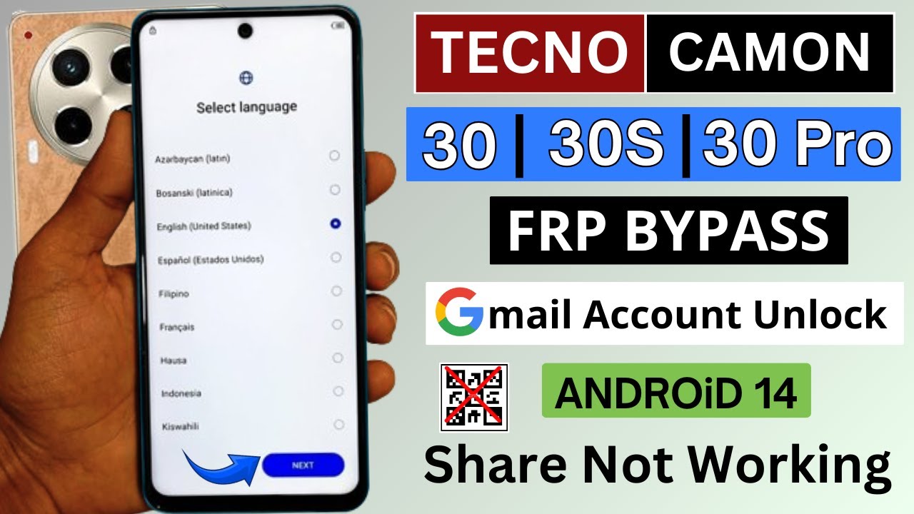 Tecno Camon 30/30S/30 Pro Frp Bypass - Google Account Unlock Without PC - Android 14