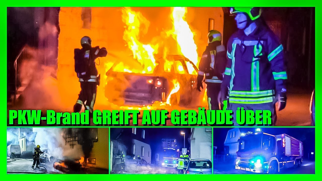 🔥 PKW-Brand (Vollbrand) 🔥 Flammen greifen auf Haus über | 🚒 Feuerwehr Marl verstärkt im Brandeinsatz
