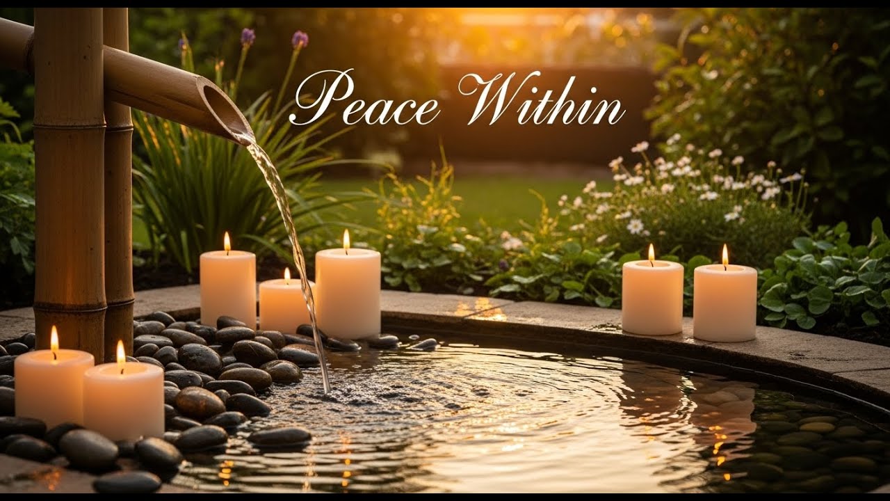 Tranquil Zen Flow Drift Bamboo Fountain and Candle Glow for Relaxation Meditation Sleep Calm