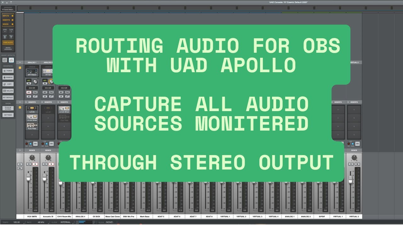 Routing OBS in Universal Audio Apollo to Capture Stereo Monitor Output - Multiple Audio Sources Sync