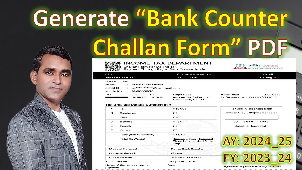 How to generate Challan Form for Income Tax payment at Bank Counter | Offline Bank Counter Challan