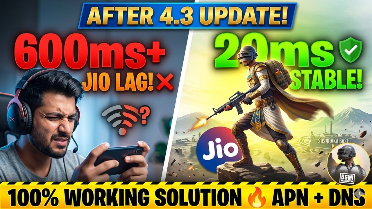 BGMI 4.3 Update: Ab Lag Nahi Hoga! 😍Jio High Ping Fix (Full Solution)Fix Lag & High Ping Issue🚀2026