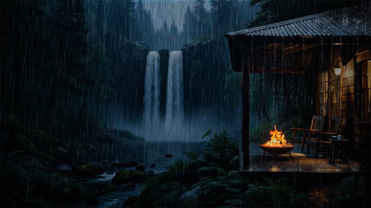 Soft Rain in the Forest at Night 🌲Tropical Waterfall Sounds | Relaxation & Drift into Deep Sleep