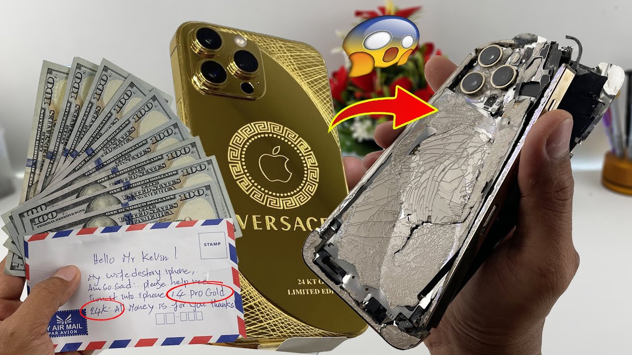 How i Restore Destroyed iPhone 12 Pro Max  into iPhone 14 Pro Gold 24k ! Sorry My Fan !