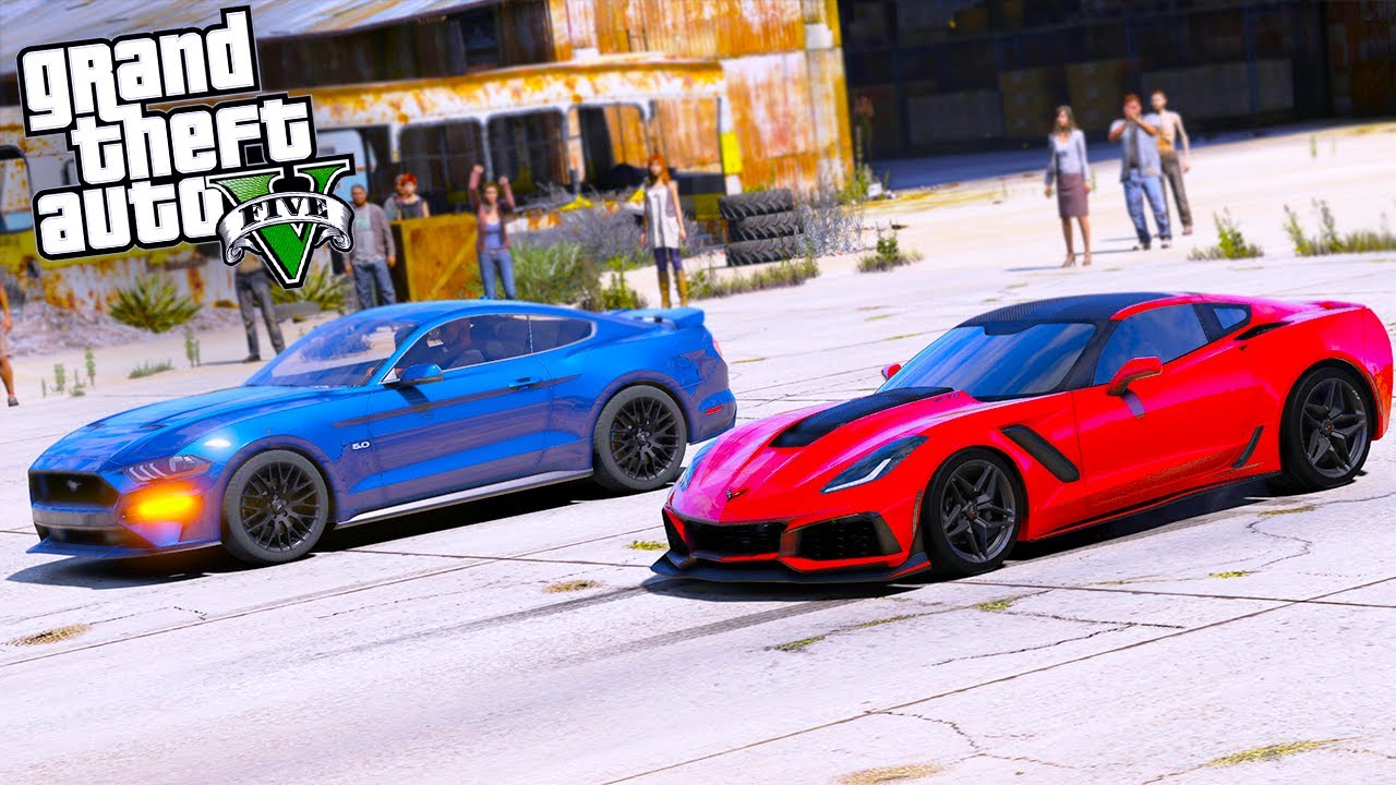 GTA 5|CARRERAS ILEGALES - CORVETTE ZR1 2019 VS FORD MUSTANG GT 2018 *MILLONES EN APUESTA*|EdgarFtw