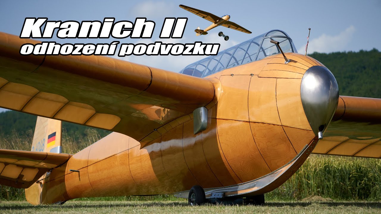 DFS Kranich II - odhoz podvozku po startu, l&eacute;t&aacute;n&iacute; na leti&scaron;ti Medl&aacute;nky
