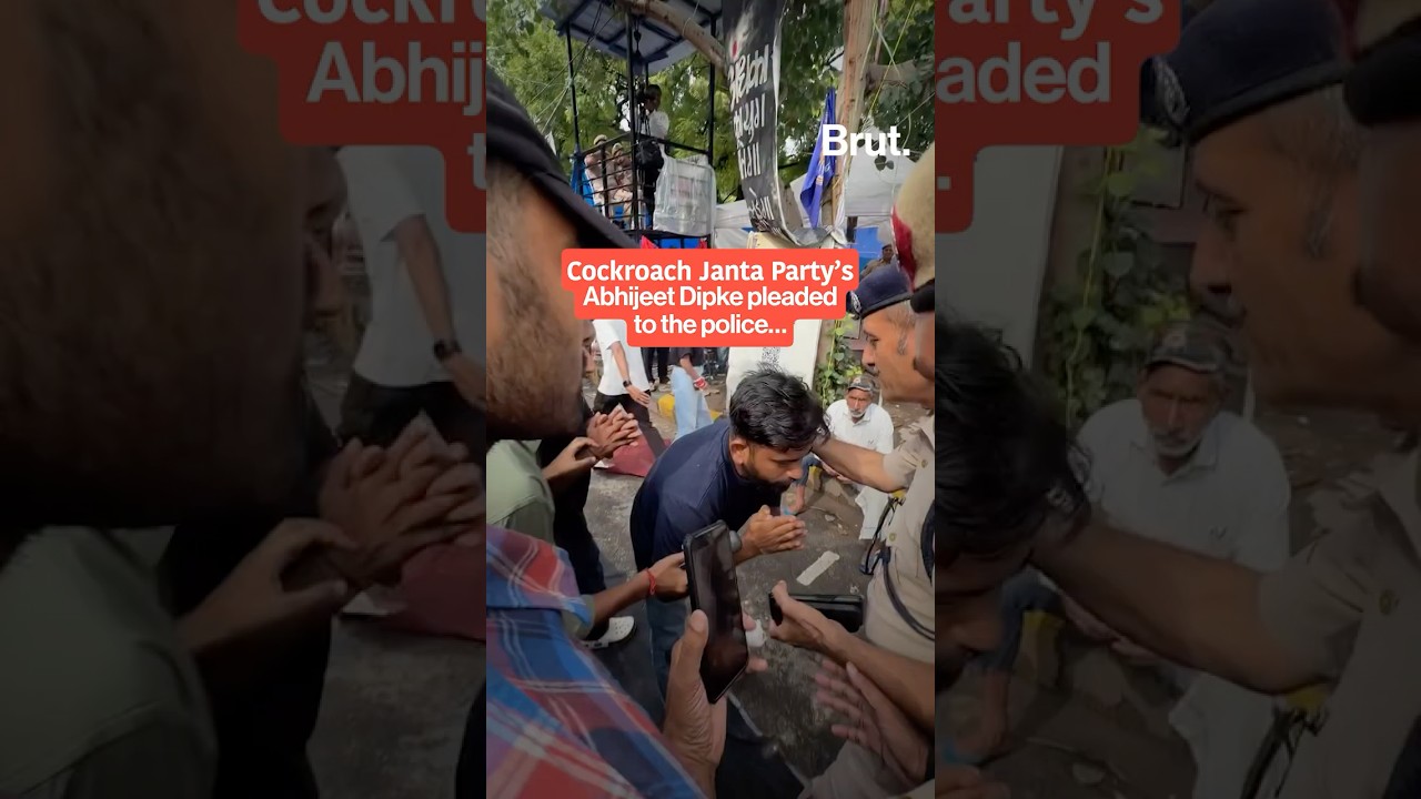 Отчаянная мольба Абхиджита Дипке к полиции Дели на протесте партии &laquo;Cockroach Janta Party&raquo;
