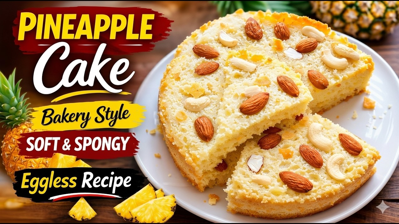 Soft & Spongy Pineapple Cake Recipe | बिना अंडे का Pineapple Cake घर पर