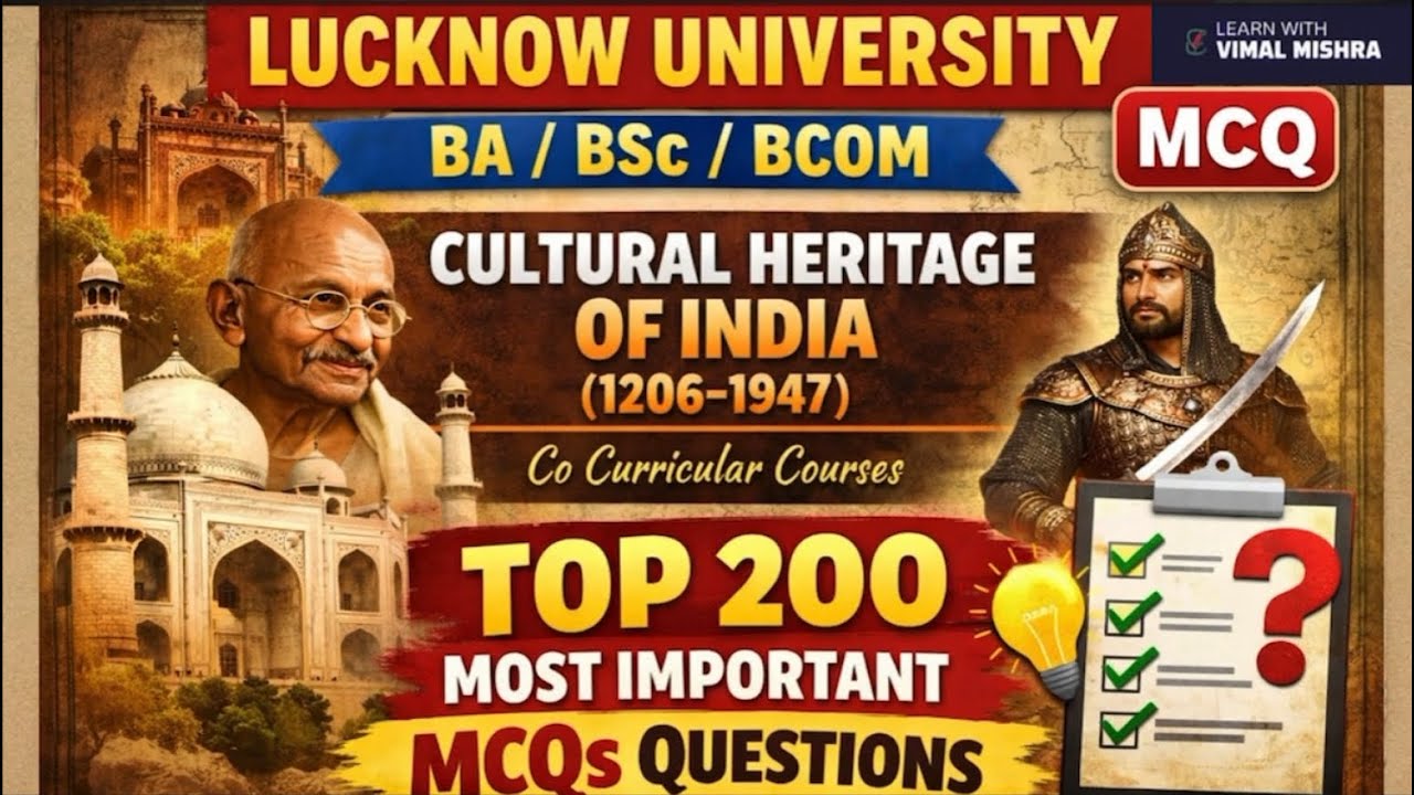  🔥Cultural Heritage of India (1206–1947)| Lucknow University | Top 200 MCQs Question | BA,BSc,BCom