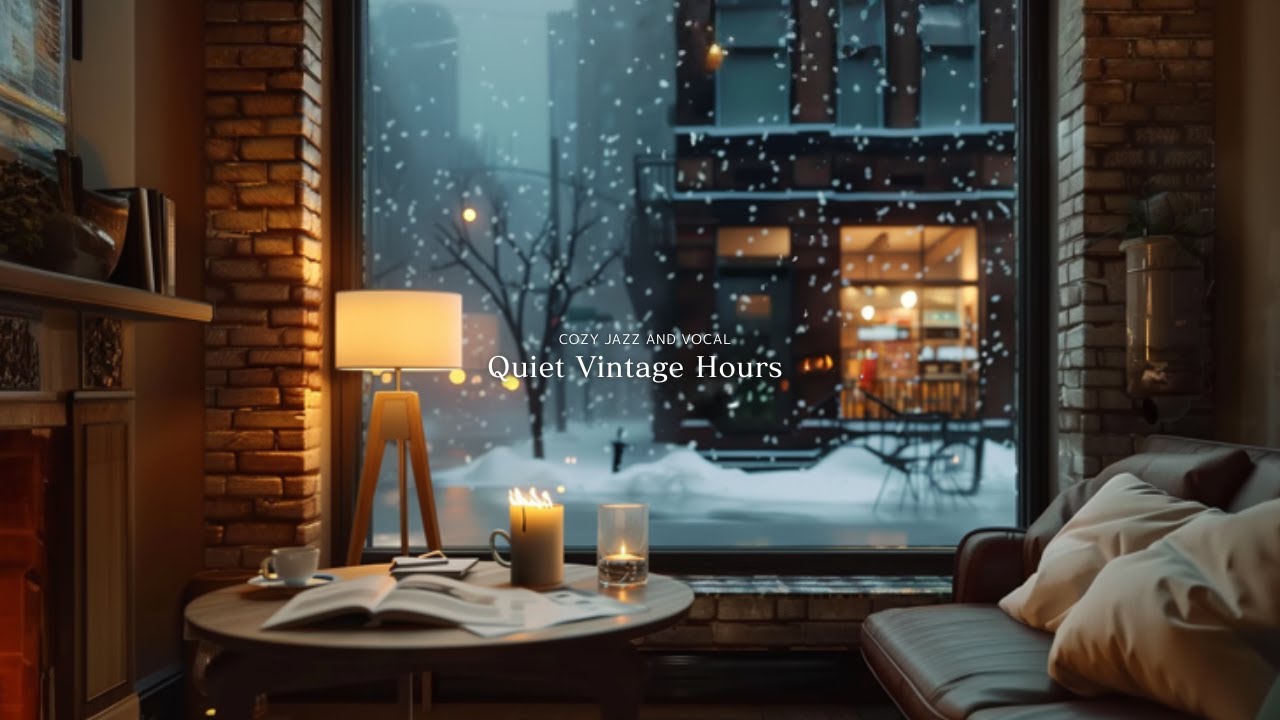 雪の夜、ブルックリンのカフェの窓辺で | Winter Vintage Jazz | 温かい飲み物でひと息つく時間