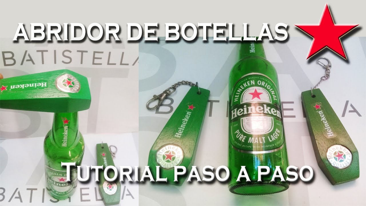 Abridor de cervezas Destapador Heineken hecho con madera