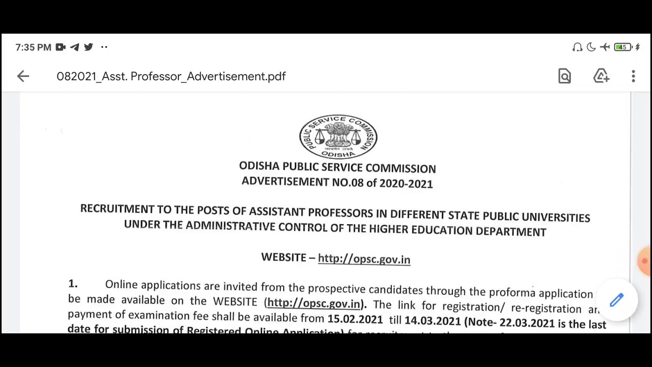 OPSC Recrument 2021 Notification for Asst. Professor in Different University । OPSC Odisha ।