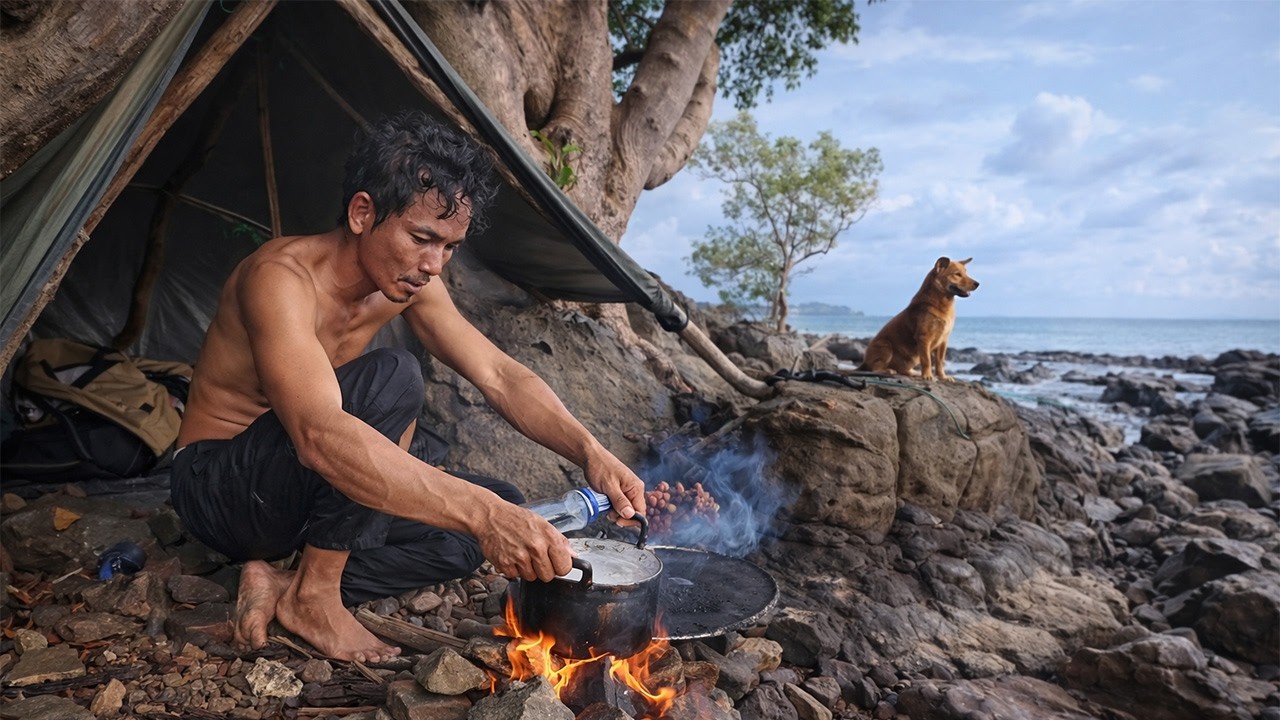 TOP 5 SOLO SURVIVAL CAMPING ON ROMOTE ISLAND, BEACH WITH MY LOYAL DOG-ASMR RELAXING-4K!