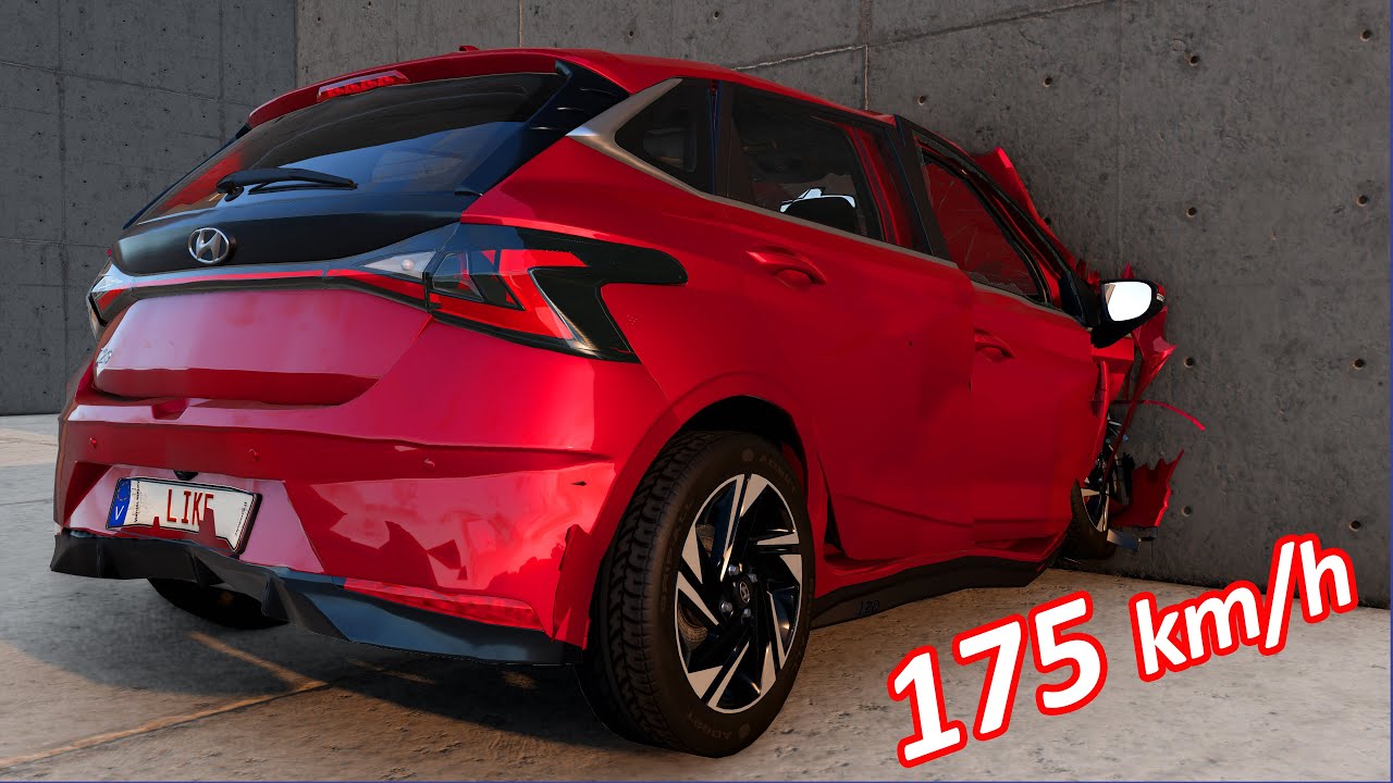 Hyundai i20 vs WALL CRASH test 175 km/h BeamNG Drive