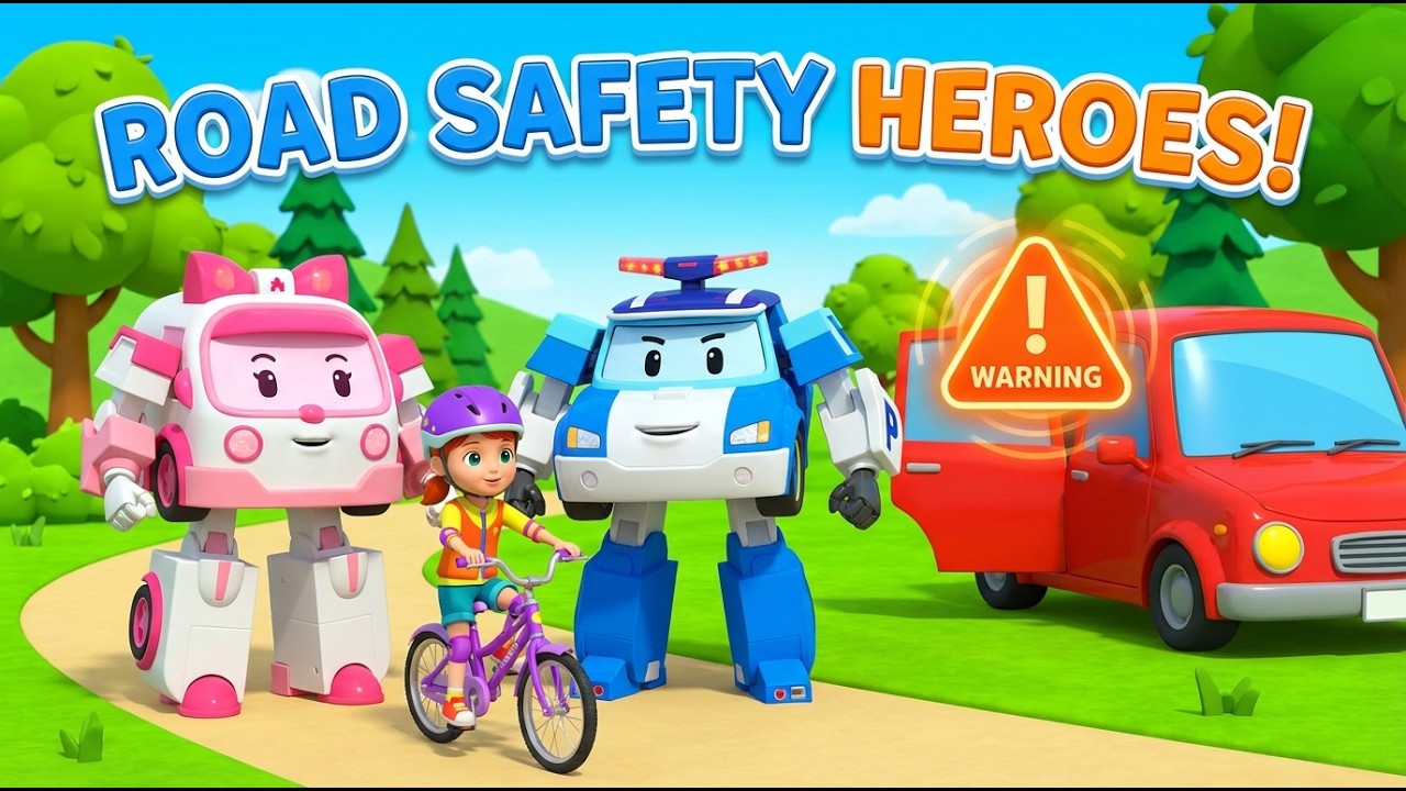 Bicycle Safety Rescue! 🚲 Watch Out for Opening Car Doors 🚗 Robocar Poli Kids Safety