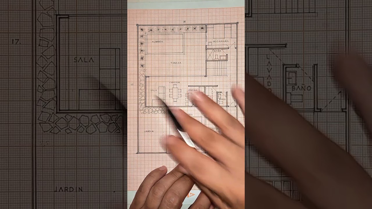 #croquis de #distribución de #casa en #terreno de 14x17m