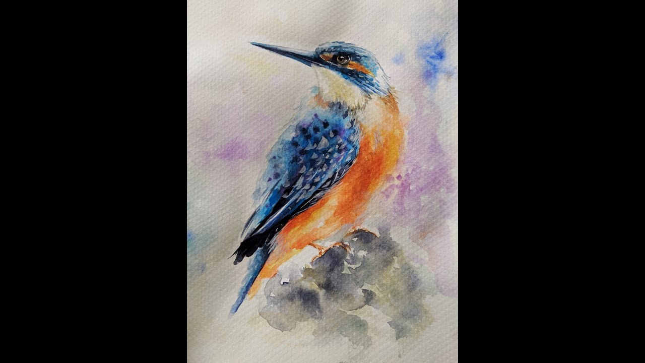Clase de pintura con acuarelas - Martín pescador