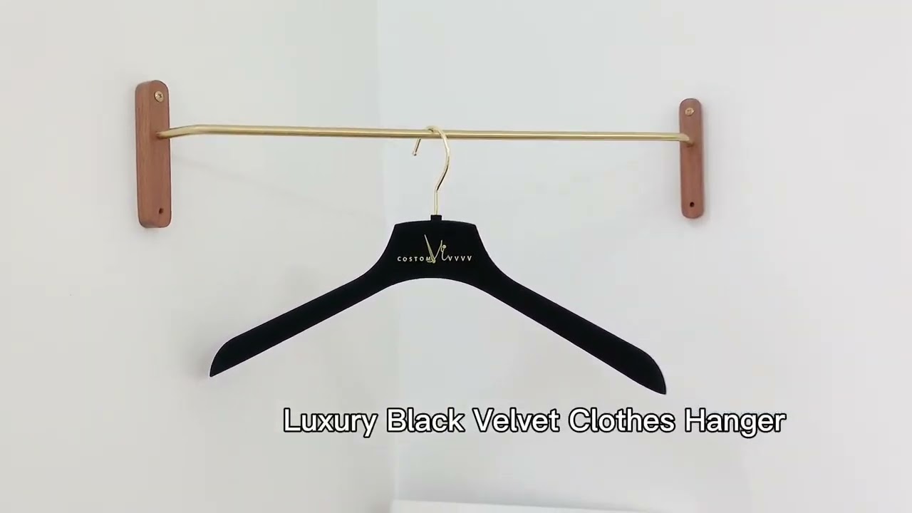 Luxury Black Velvet Hanger with Gold Logo for Fashion Store
