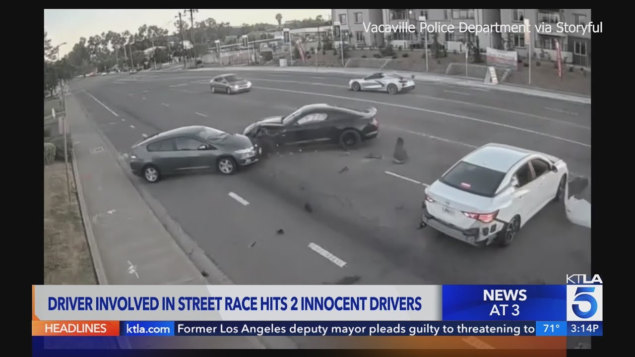 SHOCKING VIDEO: Street racing crash in Vacaville - Mustang slams into cars, one injured