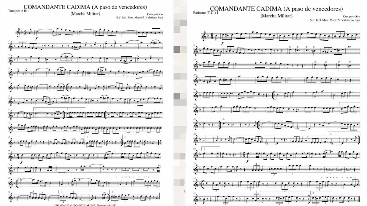 Comandante Cadima - Marcha Militar de Bolivia (Partituras para Bandas)