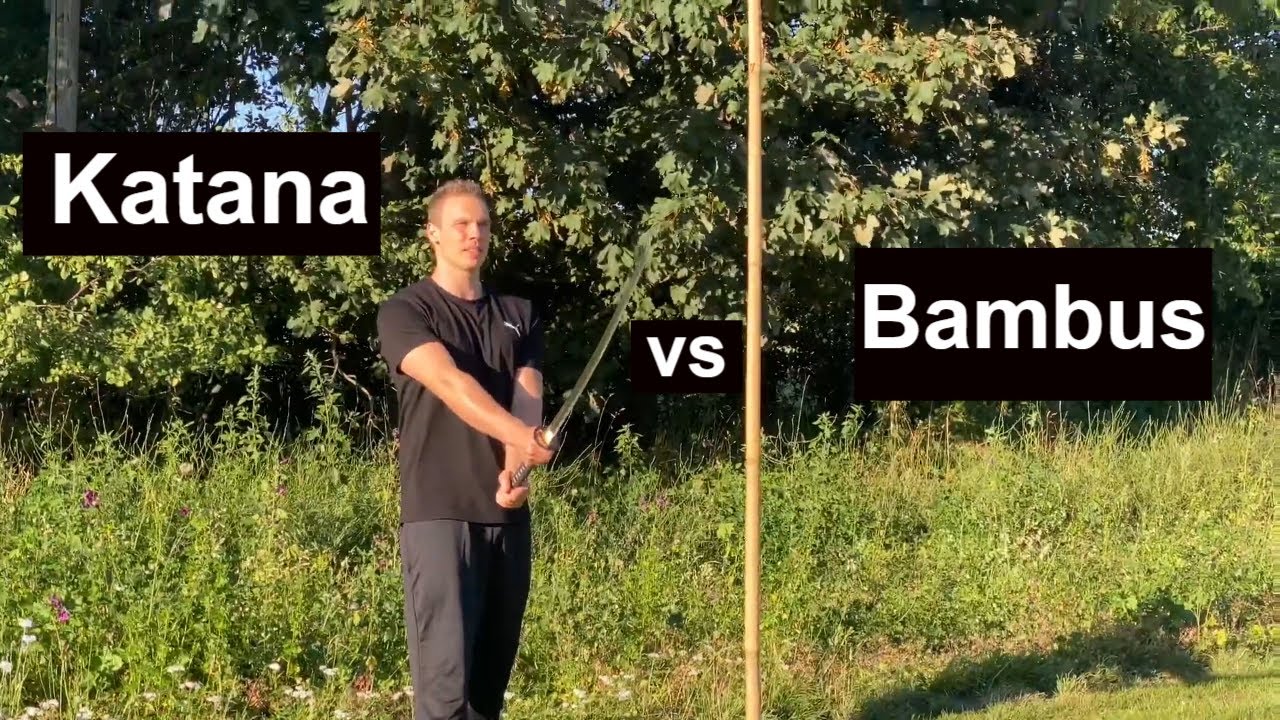 Handgeschmiedetes Katana Schnitttest vs Bambus Turbo Torben Katana Schwertkampf
