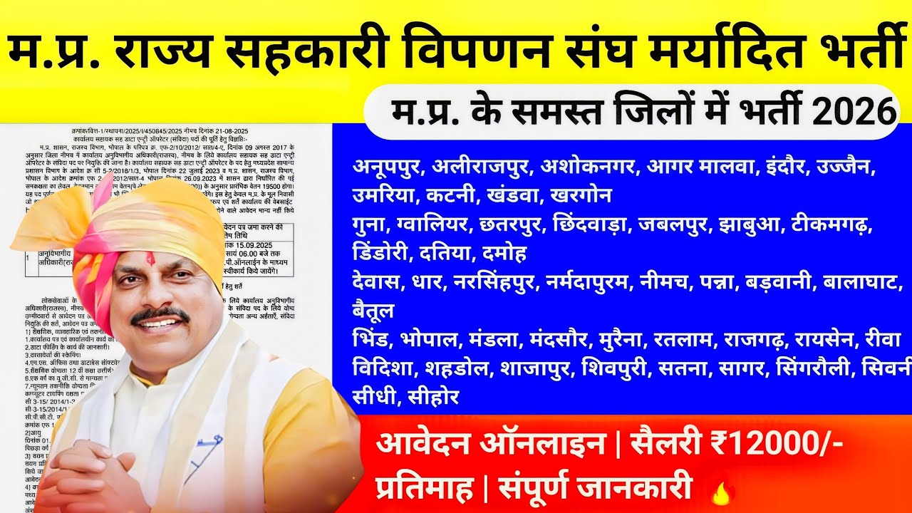 MP State Cooperative Marketing Federation Limited New Recruitment 2026 in all districts. MP Lates...