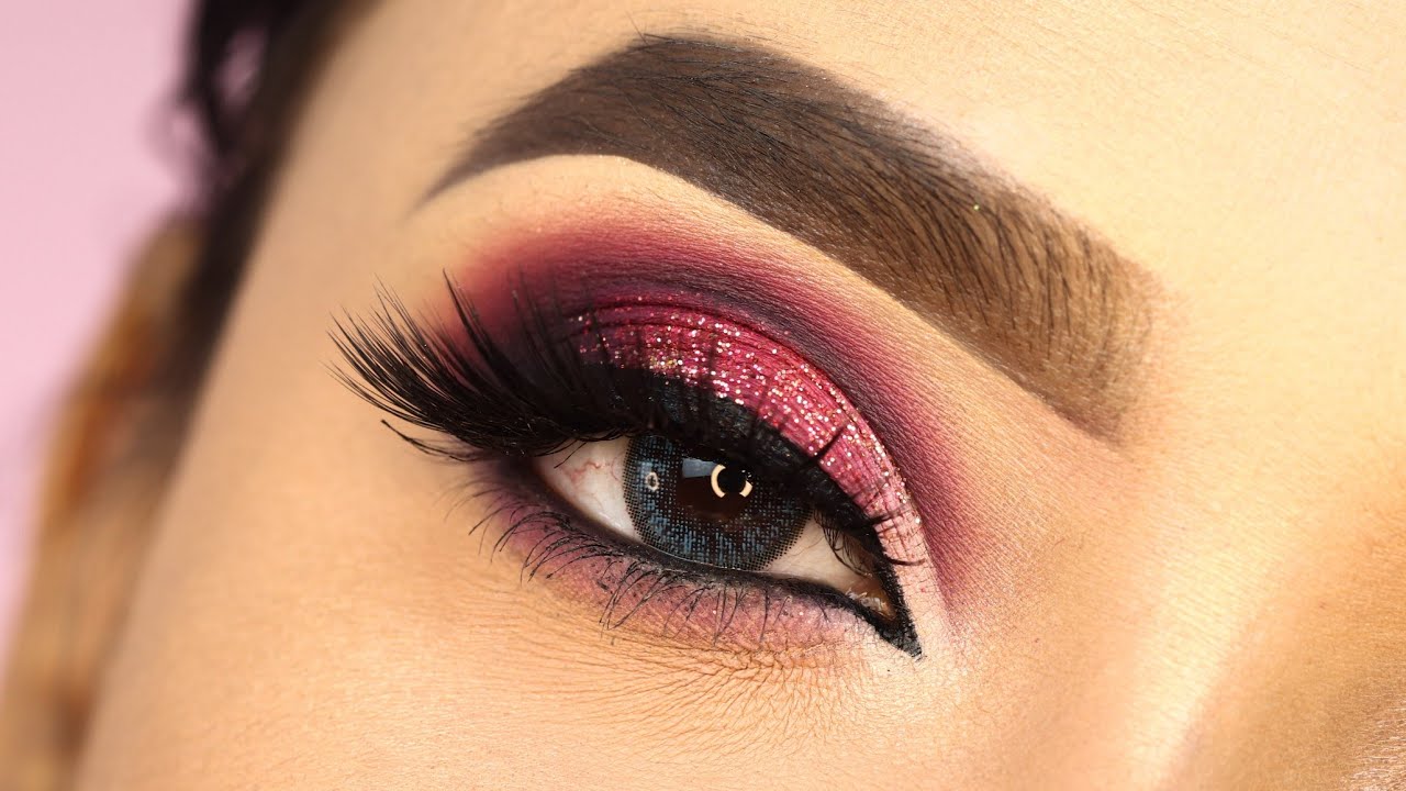 Pink Glitter Cut Crease Bridal Eye Makeup || Step by step easy tutorial || Shilpa