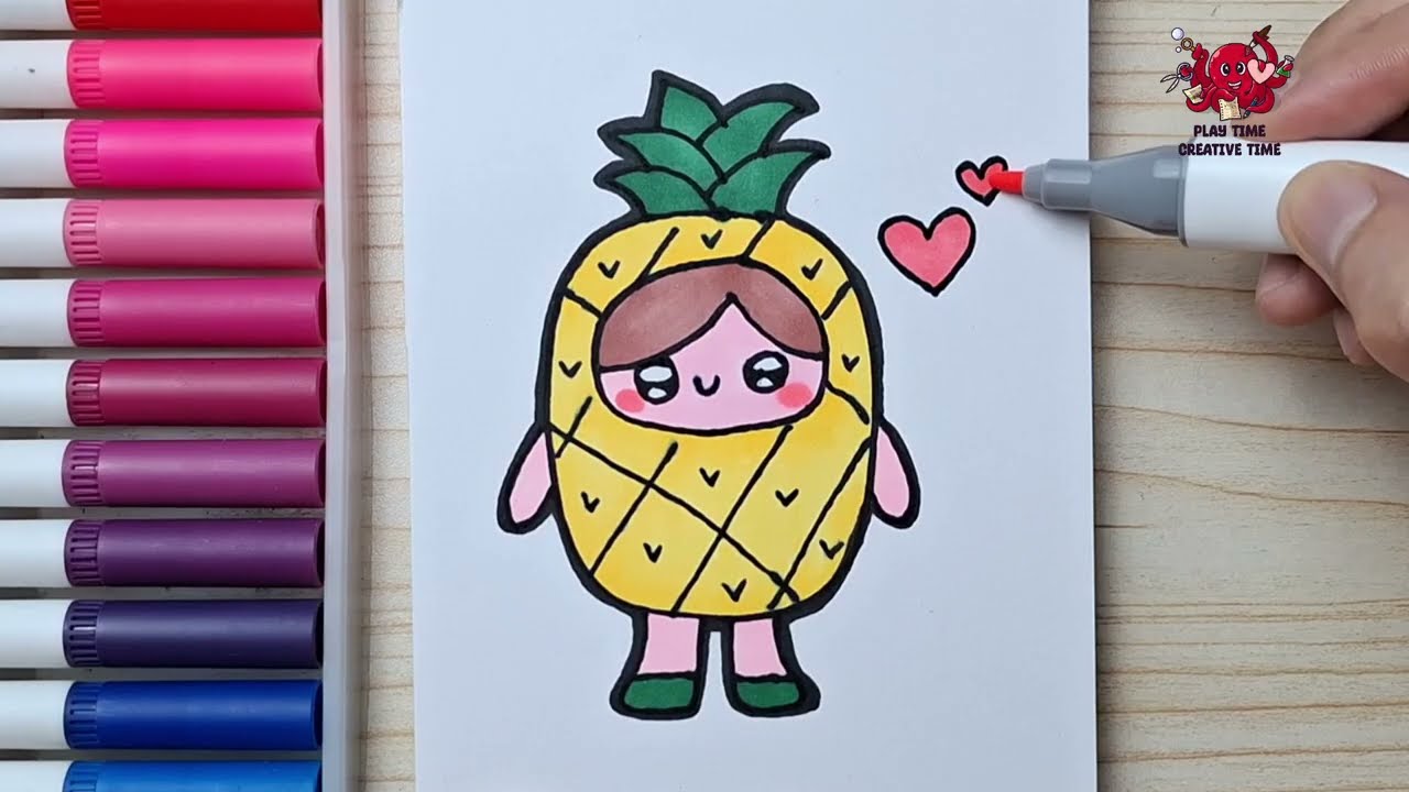 How to Draw a Cute Child in a Pineapple Costume 🍍 | Easy Drawing for Kids