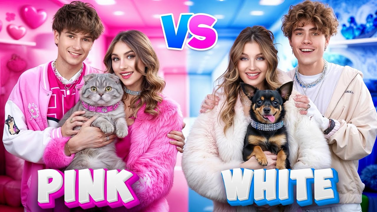 Zwarte vs Roze vs Witte Koppel! Meisjes vs Jongens in Huisdieren Challenge