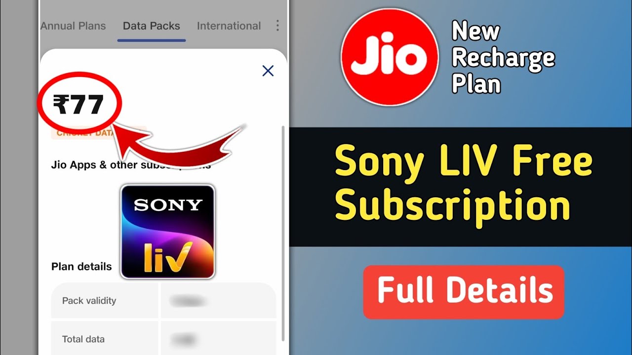 Jio New ₹77 Recharge Plan Full Details | Sony LIV Free Subscription | Jio Tv Asia Cup