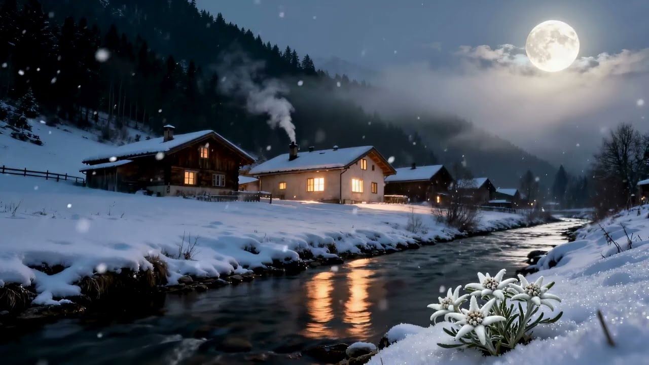 Peaceful Winter Snowfall ❄️ Gentle  Flowing Stream ❄️ Soft Piano Music