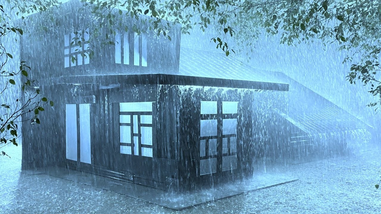 Cure Sleep Difficulties with the Sound of Heavy Rain and Powerful Thunder on the Metal Roof at Night
