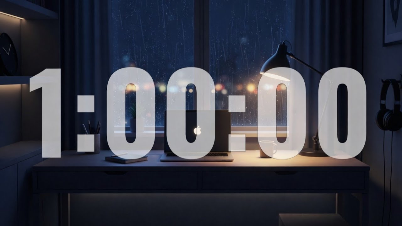 1 Hour Study Timer with Rain 🌧️ | Deep Focus Countdown | 4K No Music