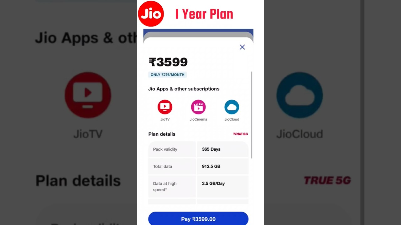 Jio Recharge Yearly Plan 3599 #jio #recharge #smartphone #tech #video #jiophonenext