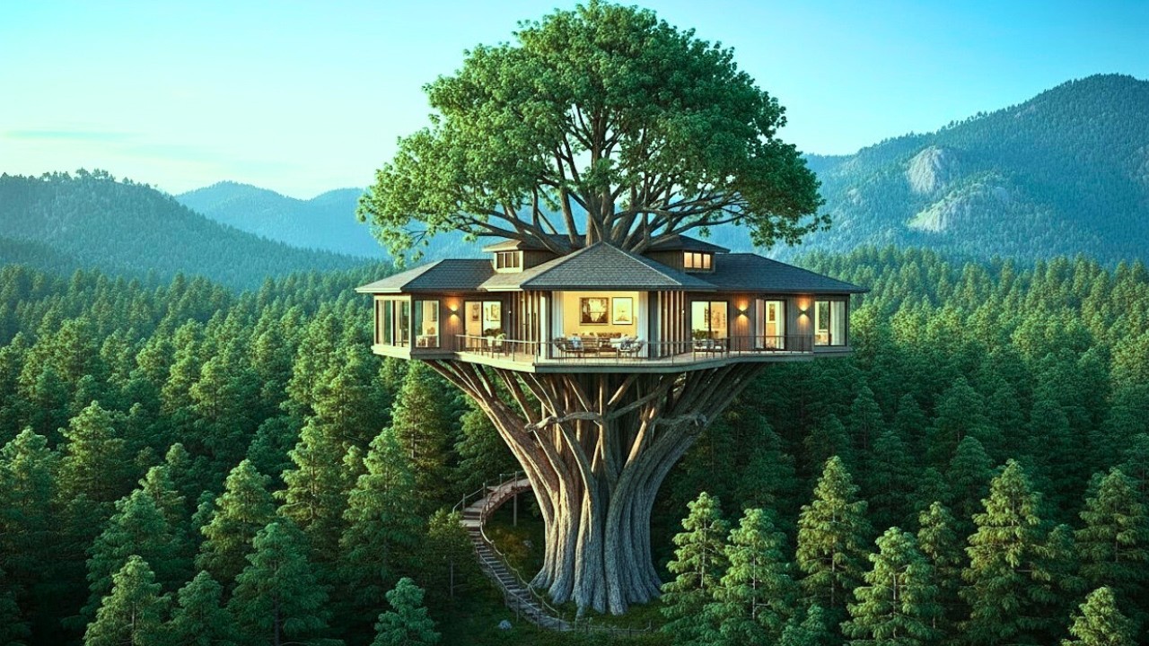 Building a Luxury House on an Ancient Giant Tree  Old Growth Forest ASMR