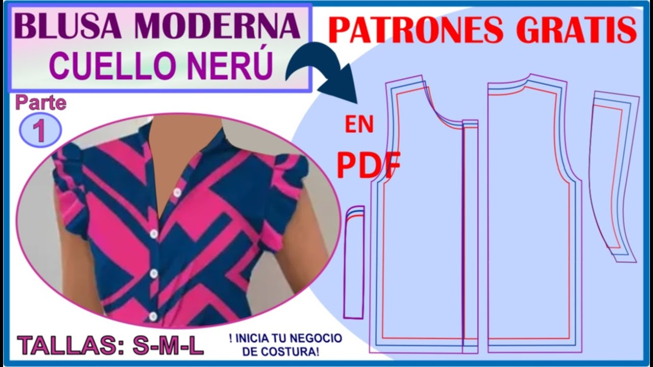 ✨ PATRONES GRATIS de BLUSA MODERNA  CUELLO NERÚ - TALLAS S, M, L