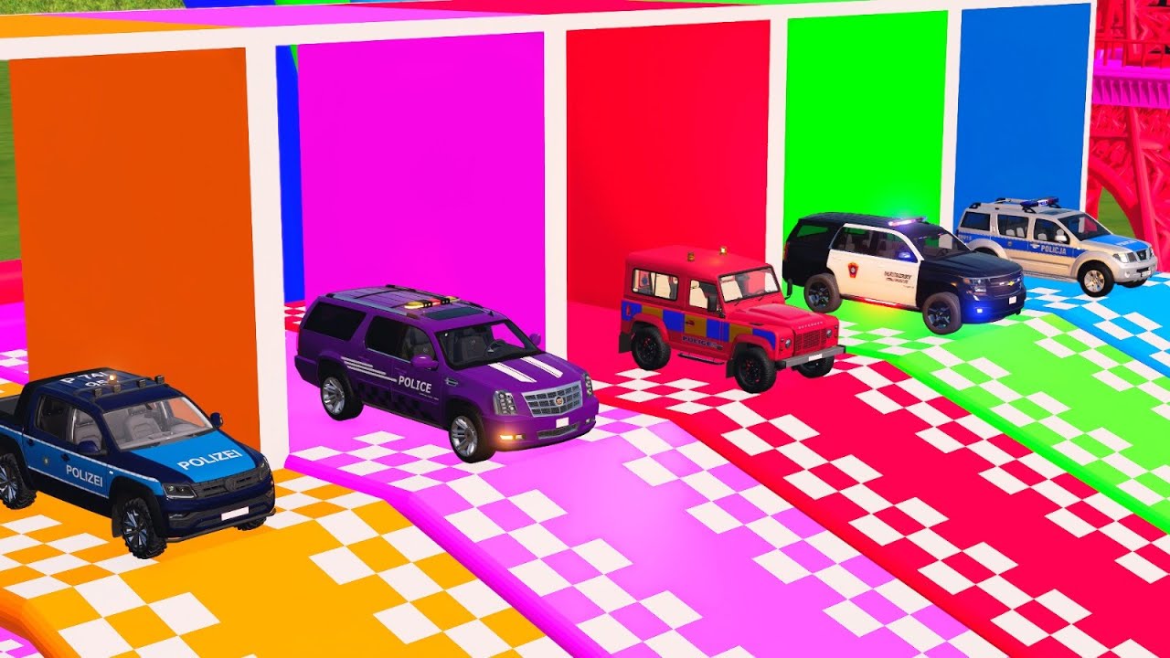 Garage with Colors -Transport of Colors (Multi-Nation Police Cars)  Ultimate Police Color Challenge