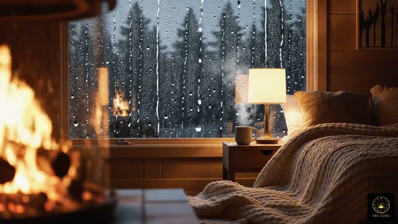 Midnight Sanctuary: Rainy Bedroom & Warm Hearth Glow • 4 Hours of Relaxing ASMR
