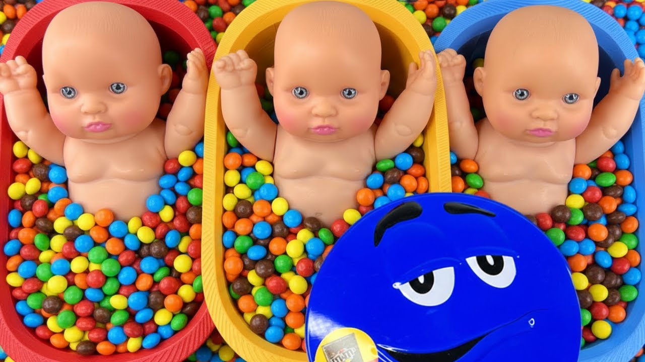 2 Minutes Satisfying with Full of 3 Rainbow BathTubs Candy with M&M's & Magic Slime Cutting Video 1