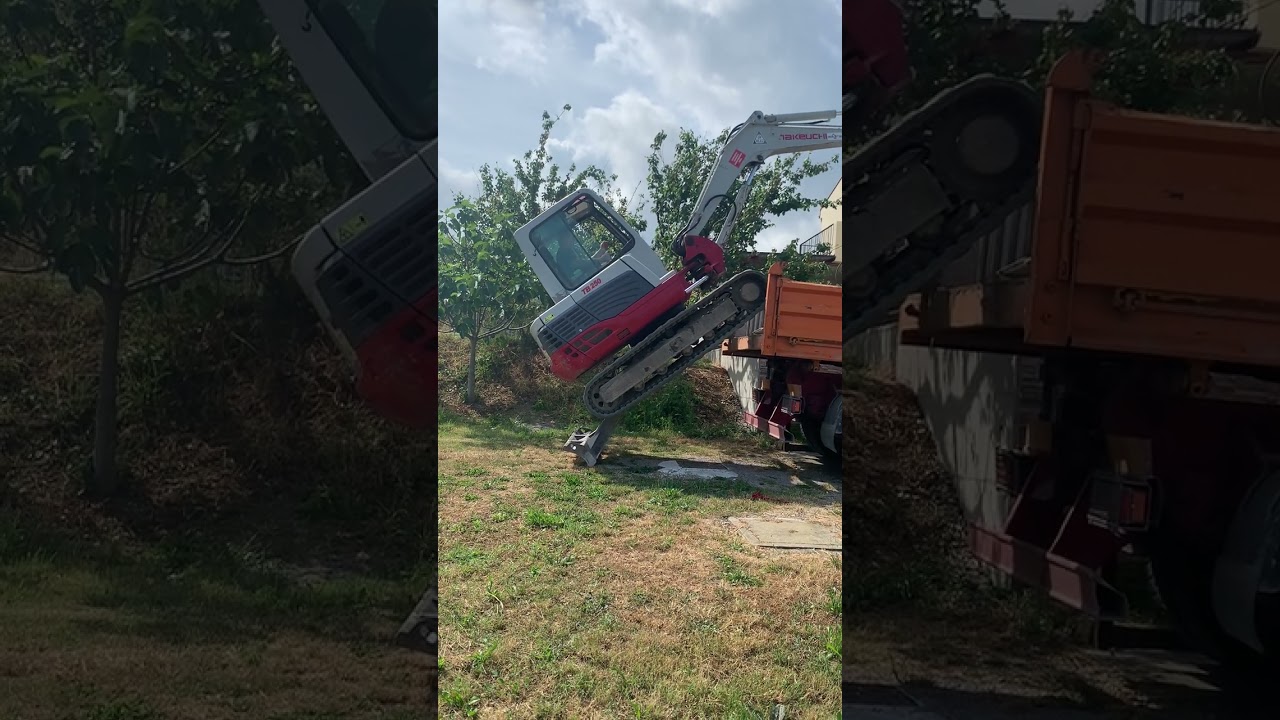 takeuchi excavator TB250 extreme unload from a truck