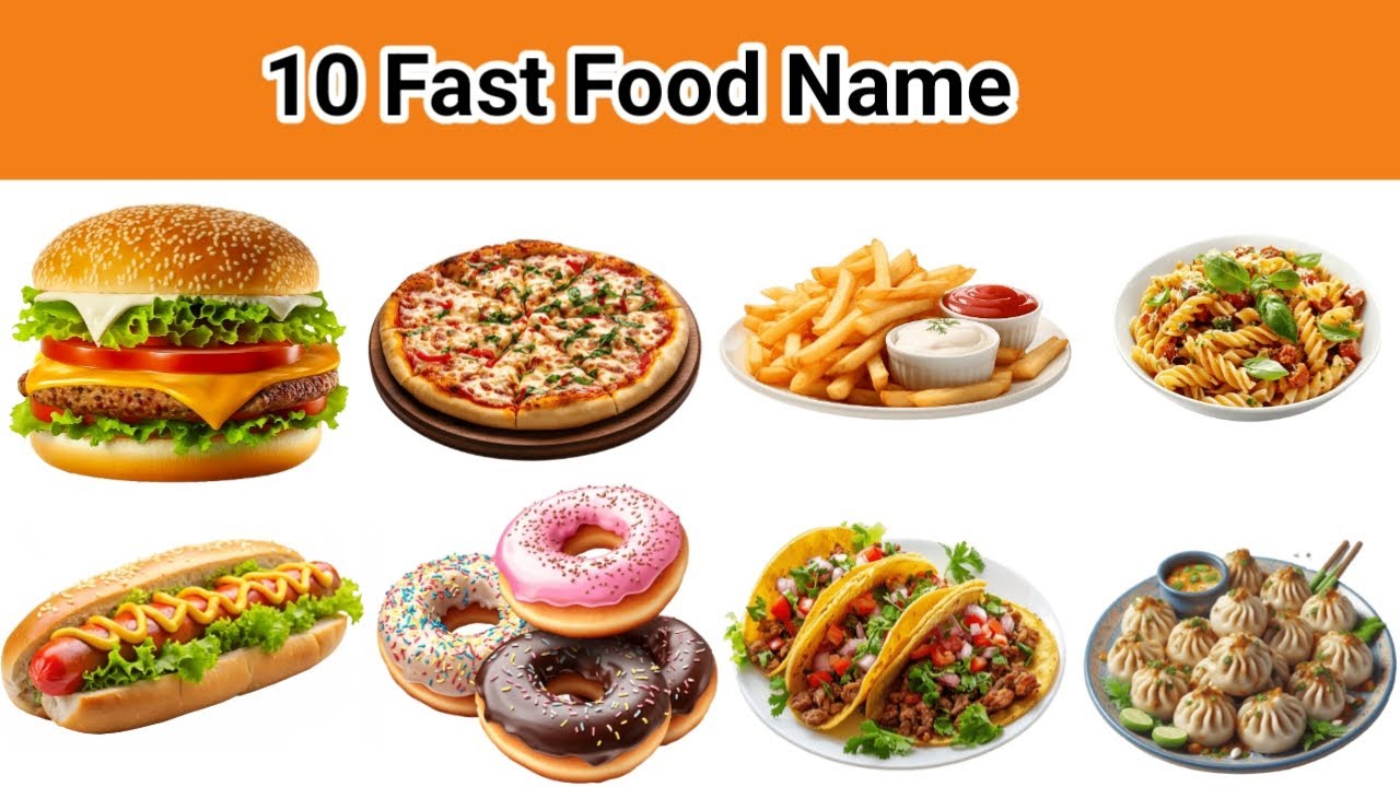 10 Fast Food Names for Kids | English Vocabulary Learning Video for Toddlers and Preschoolers