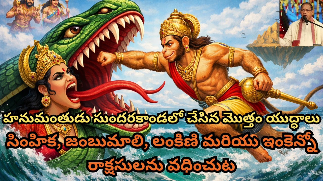 హనుమంతుడు సుందరకాండలో చేసిన మొత్తం యుద్ధాలు part -1|సింహిక,జంబుమాలి మరియుఇంకెన్నో రాక్షసులను వధించుట