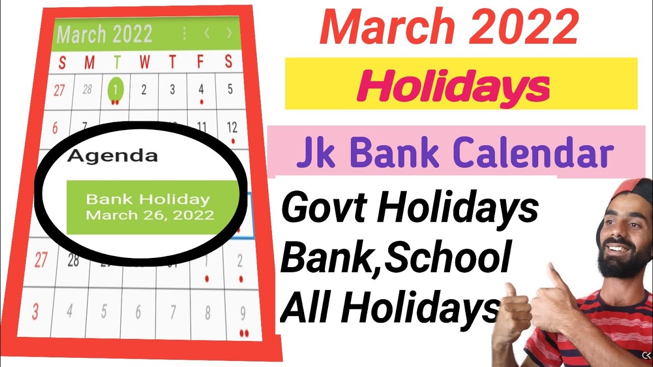 J&k Bank Holidays March Month | Jk bank calendar 2022