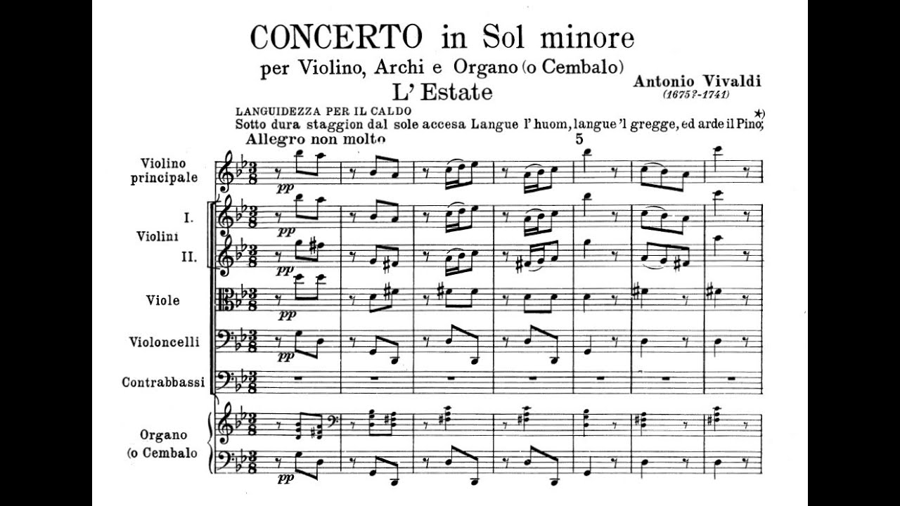 Antonio Vivaldi - Violin Concerto in G minor RV 315 'Summer' (Sheet Music Score)