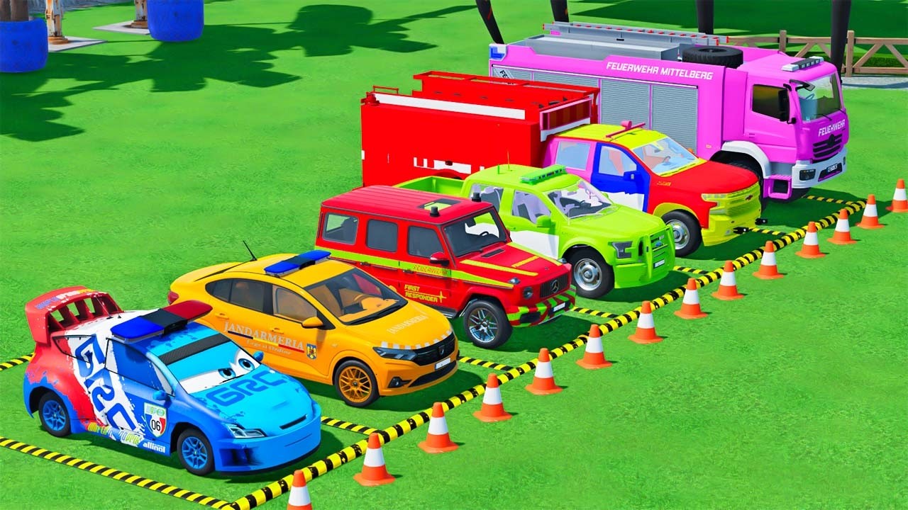 GO GAME - TRANSPORTING POLICE CARS, AMBULANCE VEHICLES, FIRE TRUCK WITH MAN TRUCK ! FS22 #121