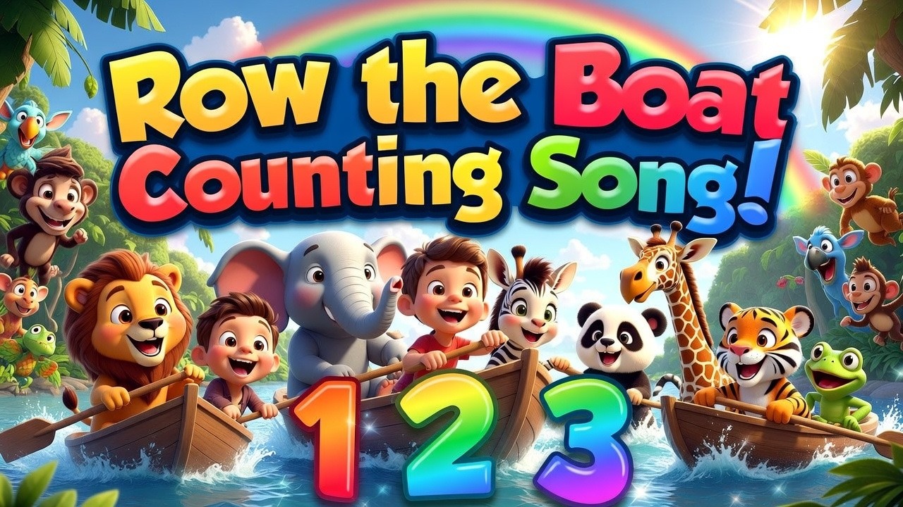 Numbers Song 1️⃣2️⃣3️⃣ Learn with Animals 🦁🐘 🎶 | 🚣‍♂️Row Row the Boat Counting Song for kids 🎈🔥 