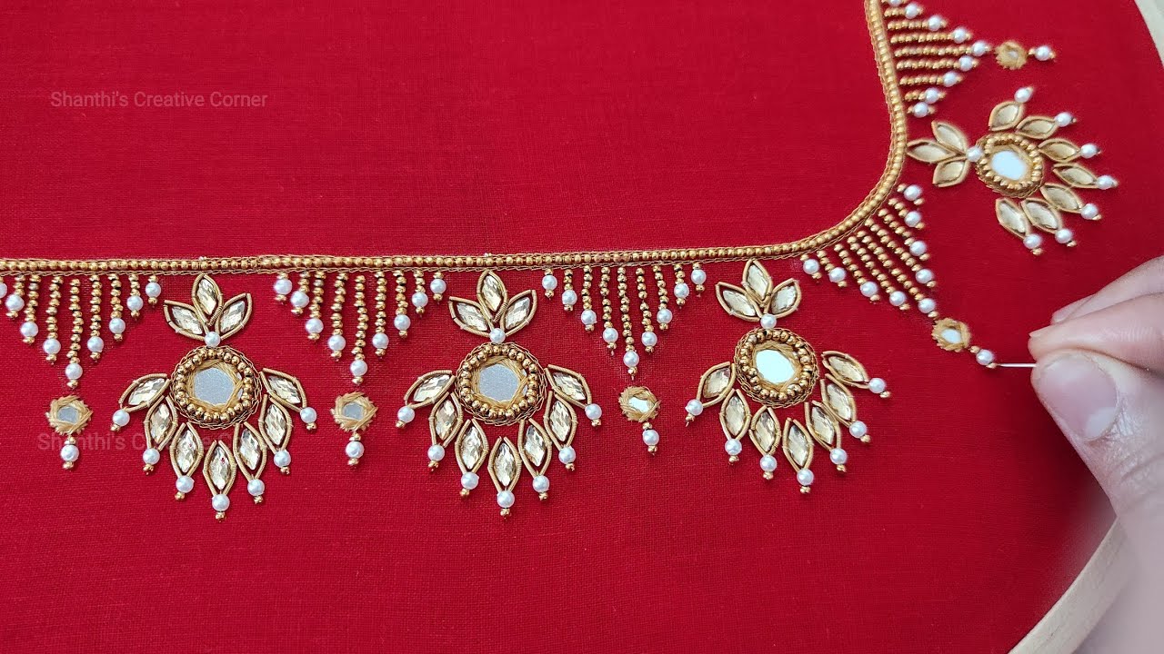 Beautiful & Elegant Jhumka Work Blouse Design Using Normal Needle #AariWorkWithNormalNeedle