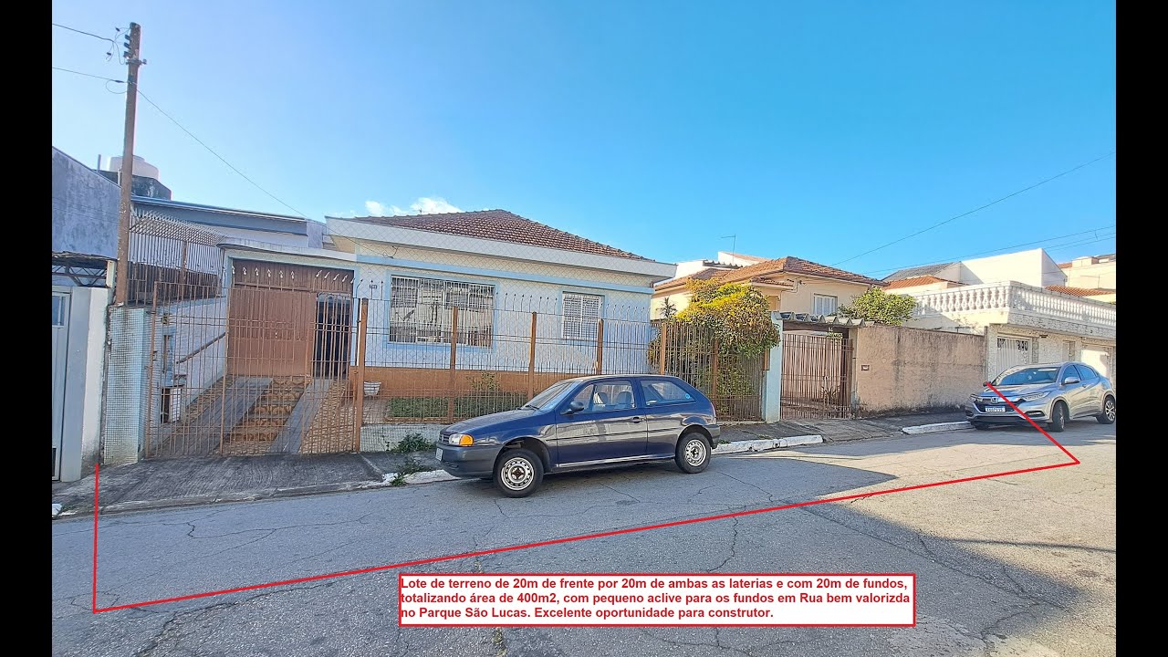 Terreno de 400m2 (20 frentex20 fundos) com pequeno aclive no Parque São Lucas/São Paulo a venda 02