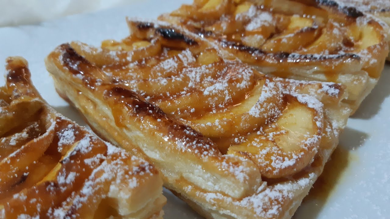 تارت التفاح بالعجينة المورقة طريقة صنع العجينة و الكريمة في الفيديو معا جد لذيذة tarte au pomme