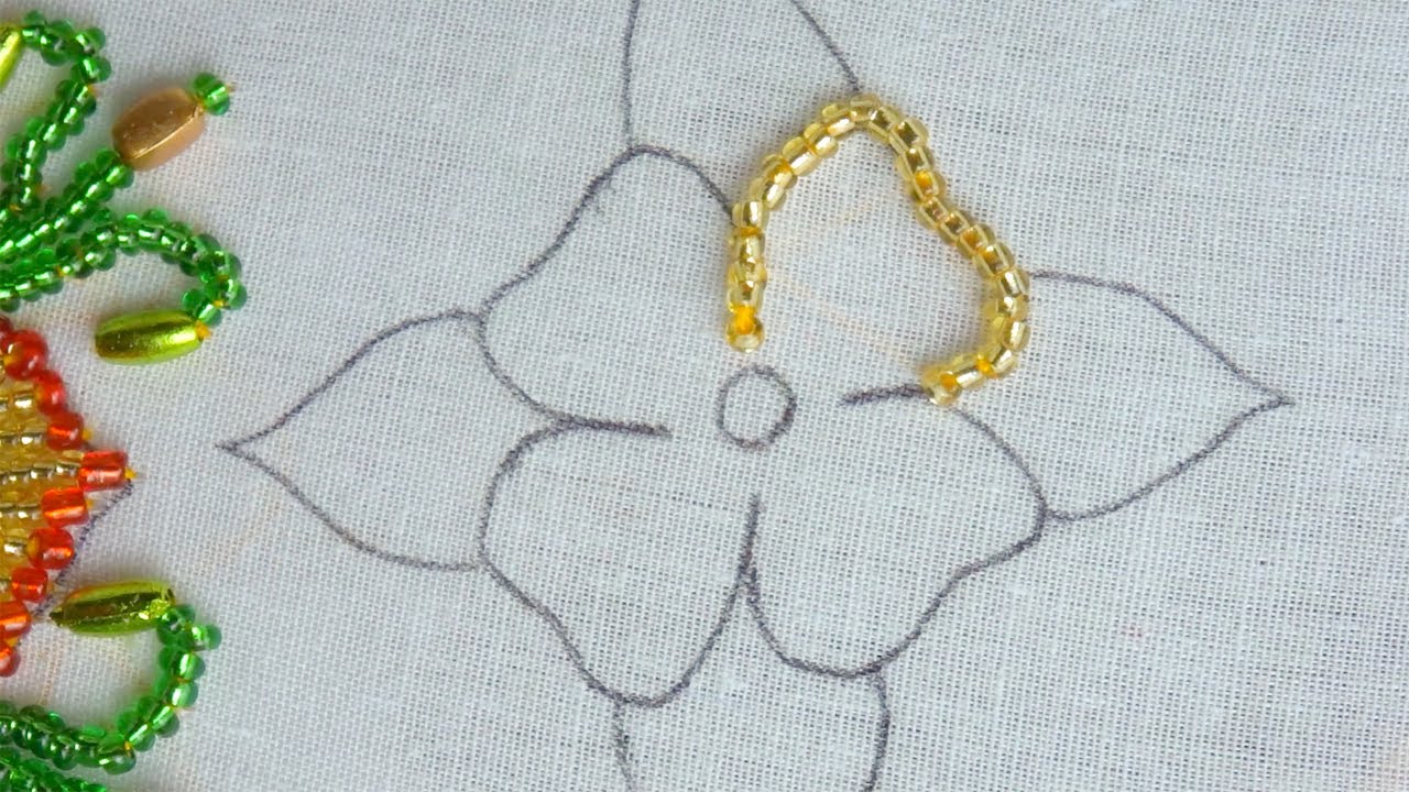 Simple glass beads hand embroidery flower and leaf design